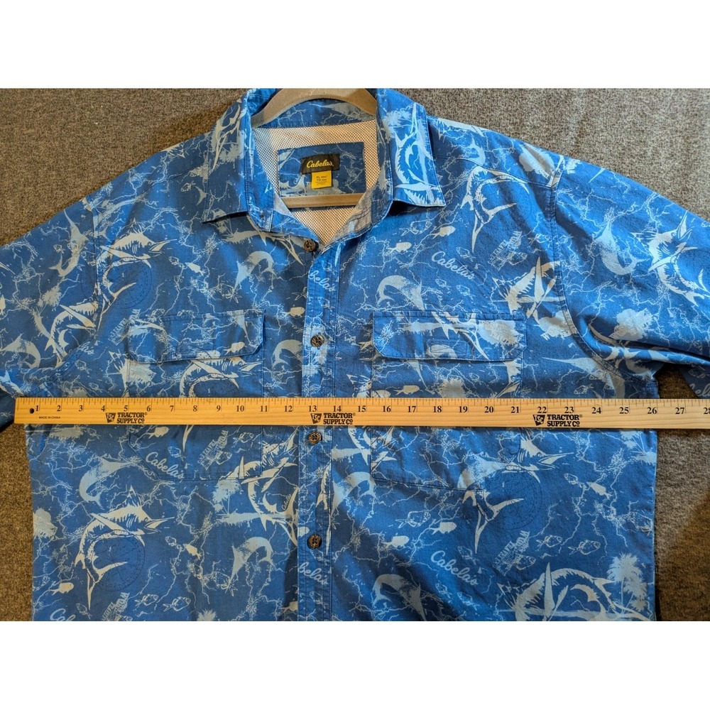 Cabela's Shirt Mens Salt Water Fishing Button Up Short Sleeve Blue Print Vented - Picture 3 of 11